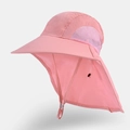Pink kids sun hat with wide brim, neck protection flap, and breathable mesh inserts - Pink