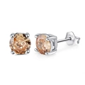 Elegant S925 sterling silver stud earrings with round champagne gemstones in silver finish - Champagne Gemstone Studs SE84-X / Champagne