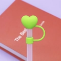 Green heart-shaped silicone straw cover with anti-lost ring for 10mm tumblers - Bagged without Straw / Solid Green Heart