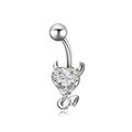 Silver devil heart belly button ring with clear faceted zircon and metal horns - Silver Clear Zirconia (01)