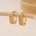 Elegant gold-plated geometric V-shape earrings with zircon micro-pave on wood stand - EH410020-Gold Rectangular Plum Hollow