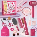 Kids hair salon play set with pink toy blow dryer and accessories in a gift box - 22pcs Hair Styling and Blow Dryer Set