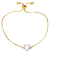 Elegant gold heart bracelet with clear cubic zirconia and adjustable box chain for women - White
