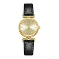 Elegant SAMDA vintage women's watch with golden case and black crocodile leather strap - Black Gold Leather Strap