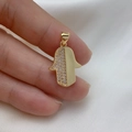 Detail of a gold plated Hamsa Hand pendant with cubic zirconia inlay and polished finish - Hamsa Hand