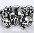 Gothic skull band ring in vintage silver finish with multiple skeleton heads design - Multiple Skulls Combination Ring