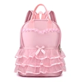 Pink ballet style girls backpack with three-layer mesh tutu trim and bow detail - Pink