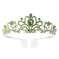 Detail of silver bridal crown featuring green teardrop crystals and secure side hair combs - Silver - Green