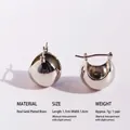 Polished silver drop hoop earrings in mirror-finish brass with a thick spherical design - Teardrop Ball Style (Special Three)