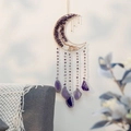 Detail of amethyst moon tree of life dream catcher with purple agate slice pendants - Purple Stone Moon Tree