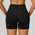 Pantaloncini da yoga neri senza cuciture a vita alta con cuciture modellanti e push-up - Nero Premium