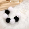 Plush black and white ball charm chain with a cute white balloon dog pendant strap - Black & White Style (K941)