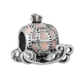 Silver pumpkin carriage charm with pink enamel details and a small center zircon - Retro Silver Pink Pumpkin Carriage (036)