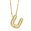Collier élégant plaqué or avec pendentif en forme de U serti de zircons blancs brillants - Lettre U