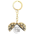 Macro view of sunflower keychain with engraved KEEP fucking GOING motivational text - T00005 Gold Sunflower Silver Disc (Keep fucking going)