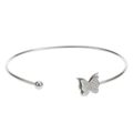 Bracciale rigido aperto argento con farfalla satinata e dettaglio sfera metallica - Farfalla Opaca / Color Acciaio
