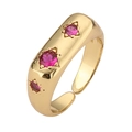 Adjustable gold ring featuring three rose red zircons set in vintage star-shaped mounts - Adjustable Open / Vintage Three Red Rubies Style (CR0212)