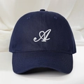 Classic dark blue baseball cap with white embroidered letter A and adjustable curved brim - Adjustable / Navy Blue