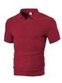 Men's dark red short sleeve polo shirt with vertical stripes and buttonless V-neck design - S / Burgundy