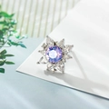 Elegant 925 silver flower stud earring featuring a purple center stone and zircon crystals - One Pair Stud Earrings + Silicone Earplugs / Violet Moonlight (A541-3#)