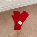 Bright red knitted wool gloves with five-finger design and ribbed texture detail - One Size / Red