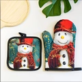 Christmas snowman pattern heat resistant oven mitt and pot holder set for kitchen cooking - H018 Christmas Scarf Snowman