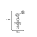 Silver steel cartilage stud featuring a cross pendant set with white cubic zirconia - Cross Charm Style (10# Silver)