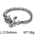 Vintage wolf head dragon bone bracelet in silver titanium steel with red eyes - Wolf Head