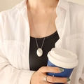 Collana minimalista in argento con ciondolo ovale liscio e catena sottile elegante - Lunghezza Regolabile (60+5cm) / Color Acciaio