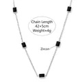 Collar de acero de titanio plateado con cinco circonitas negras rectangulares, 42+5cm - Color Acero Circonita Negra