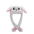 White plush bunny hat with movable ears and cute embroidered rabbit face design - White Rabbit No Light