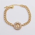 Bracciale bohémien placcato oro con medaglia della Vergine Maria e zirconi baguette - CB0098 (Vergine Maria Rotonda con Zirconia Quadrata)