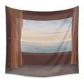 Boheems wandtapijt met schilderachtig raamuitzicht zonsondergang op polyester stof - Zonsondergang Kunst Illustratie (ZJ202148-8) / 73X95CM (Grensoverschrijdend Geborsteld)