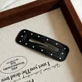 Minimalist black PU leather hair clip with white polka dots and stitching, 7.5cm long - Black Square White Polka Dot