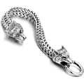 Men's Viking wolf head Franco link bracelet in antique silver stainless steel finish - Steel