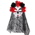 Tag der Toten Geisterbraut Maske mit roten Rosen und schwarzem Spitzenschleier - Einheitsgröße / Tag der Toten Maske (DB23109)
