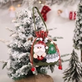 Christmas burlap gift bag with Santa Claus 3D doll and green plaid drawstring details - Green