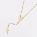 Collana rosario dorata con perle grigie, medaglia della Vergine e croce pendente - Grigio