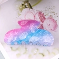 Pinza para el pelo con degradado arcoíris y estampados de conchas y caballitos - Degradado Rosa Púrpura Azul - Patrón de Caballito de Mar y Concha (C18-3-19)