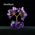 Natural amethyst crystal money tree with copper wire on a raw mineral stone base - Amethyst Cluster Base Tree