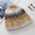 Winter tie-dye knitted beanie hat in gradient yellow and grey mix for warm style - One Size / Yellow Grey Beige Gradient