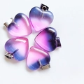 Five heart-shaped pendants in purple-pink-blue gradient glass with metal clasps - Pink Purple Glass