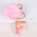 Pink fur pompom and resin letter F keychain with gold lobster clasp for bags - Letter F