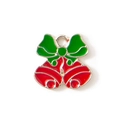 Weihnachtsglocken-Anhänger mit roter Emaille und grüner Schleife auf Silberbasis - Rot Goldbeschichtet