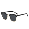 Retro Clubmaster zonnebril met zwart half-montuur en goudkleurige metalen accenten - Zwart Goud Frame Grijze Lenzen