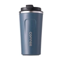 Blue stainless steel double-walled coffee travel mug with black lid and silver COFFEE print - 380ml / Plain Style / Blue