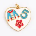 Gold-plated heart pendant with blue number 5 and red camellia flower design - Heart Blue Top Style (M030539-E) / Blue