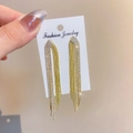 Exaggerated golden long tassel earrings with micro-inlaid cubic zirconia dangling fringe - Light KC Gold Style 2
