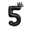 Ballon chiffre 5 noir avec imprimé Happy Birthday doré et couronne pour décoration - Couronne Bronzage Numéro 5