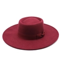 Classic wine red wide brim wool fedora hat featuring a matching grosgrain ribbon bow - One Size / Burgundy